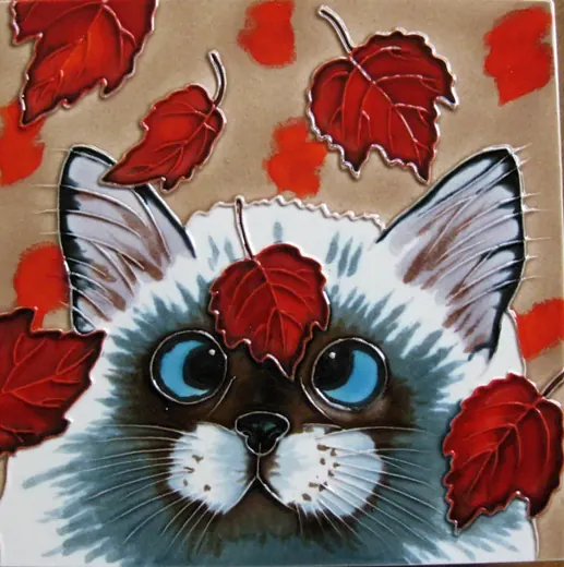 Hand Painted Tiles 3 Cats - view 2