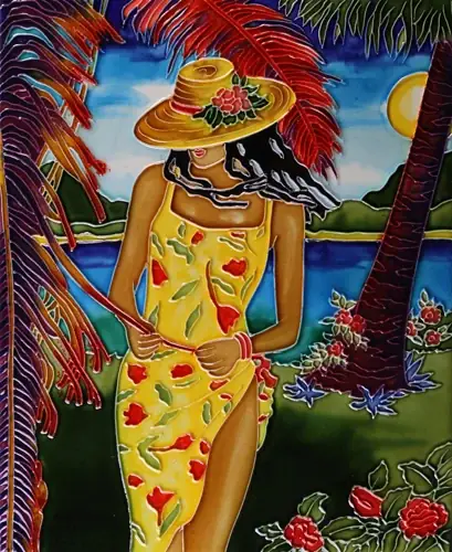 Hand Painted Tiles Hawaii Girl hand painted ceramic tile