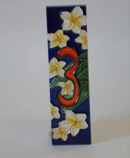 Ceramic house number tile with painted border