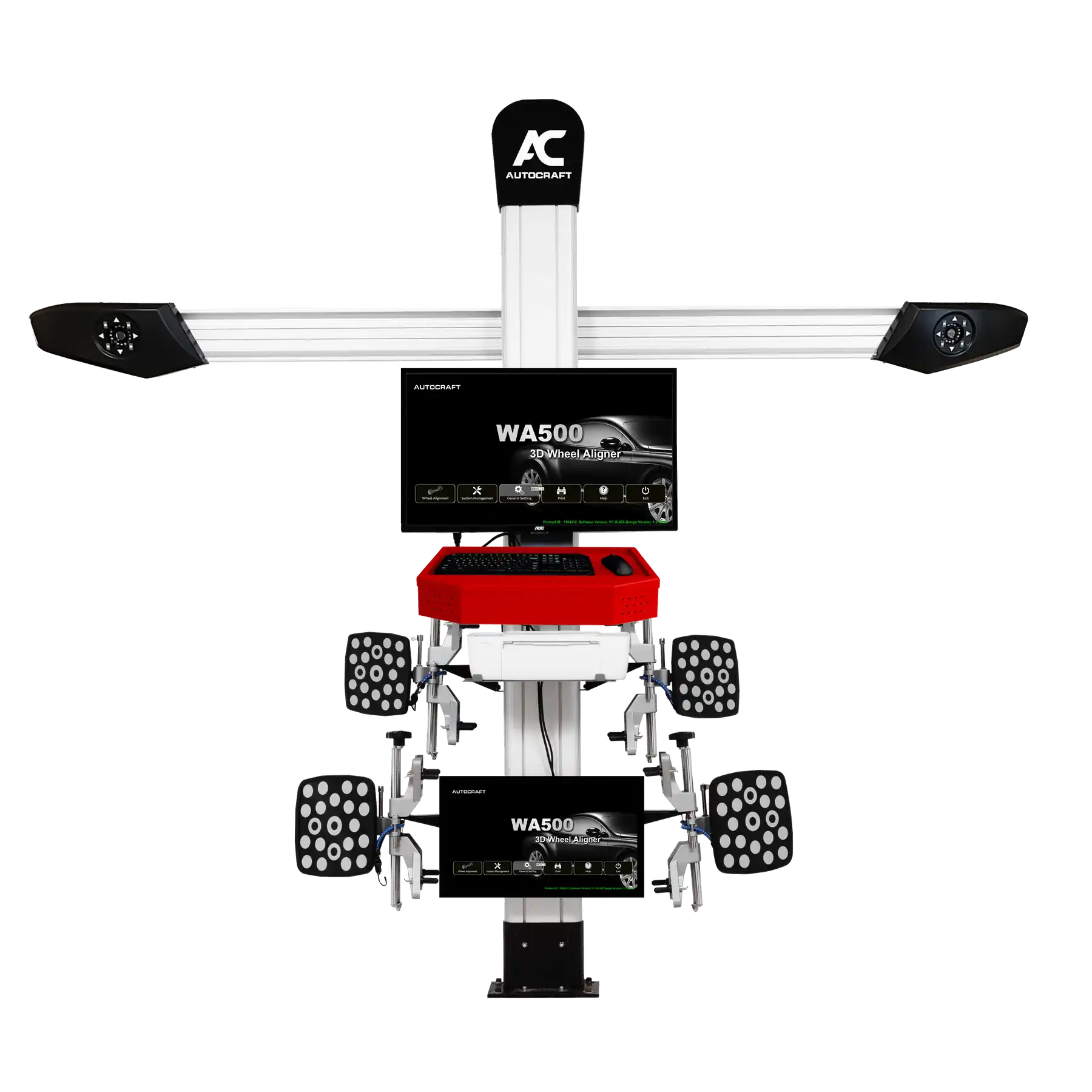 WA500 3D wheel aligner cabinet with camera beam and wheel targets
