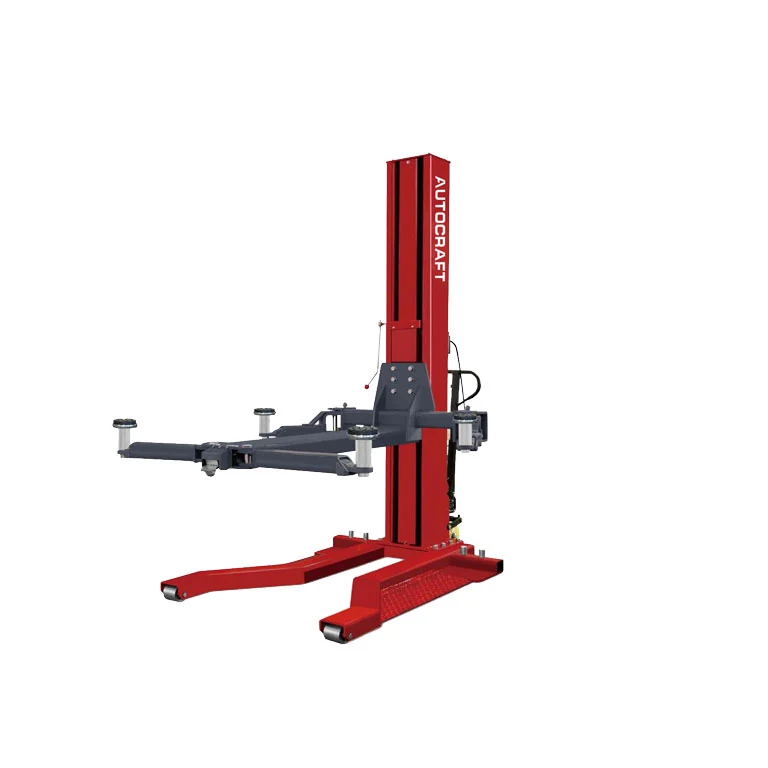 AOL27 mobile single post lift on its wheeled base