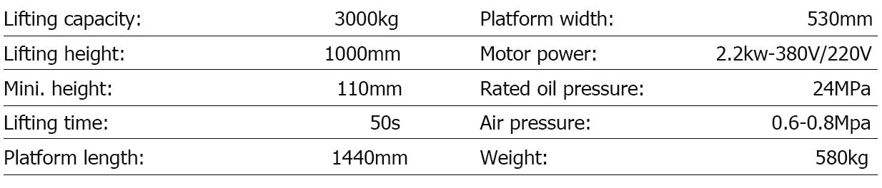 ASL30M specification table from the manufacturer