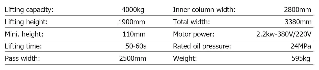 ATL40B specification table from the manufacturer
