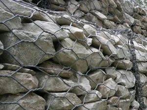 Gabion basket filled with graded stone