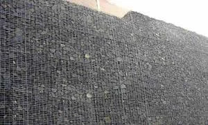 Completed gabion face on a retaining structure