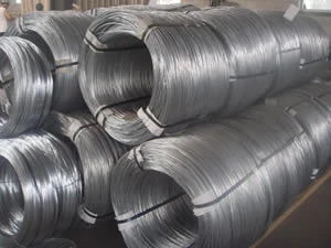 Coils of galvanized iron wire stacked on end