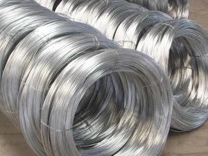 Large coils of galvanized iron wire in the warehouse