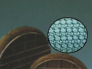 Knitted mesh filter disc with a magnified view of the loops