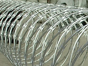 Razor barbed wire concertina coil close up