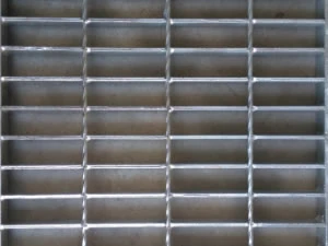 Galvanized steel bar grating panel close up