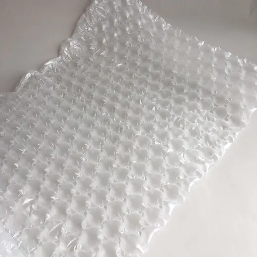 Sheet of clear air bubble cushioning film laid flat on a white surface
