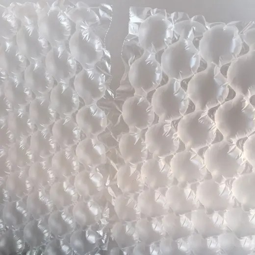 Close-up of translucent bubble wrap air-cushion packaging sheets filling the frame