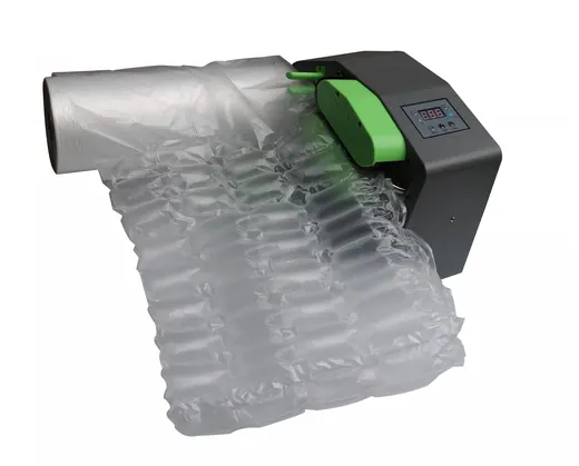 An automatic air cushion machine inflating a roll of protective packaging film.