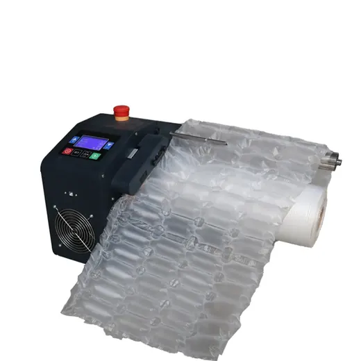 Industrial air cushion machine producing bubble wrap on a clean white background