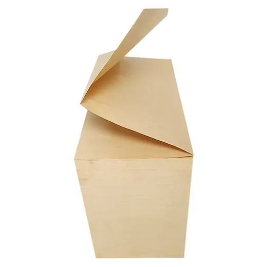 Stack of brown kraft paper sheets with the top sheet curled and folded upward on a white background