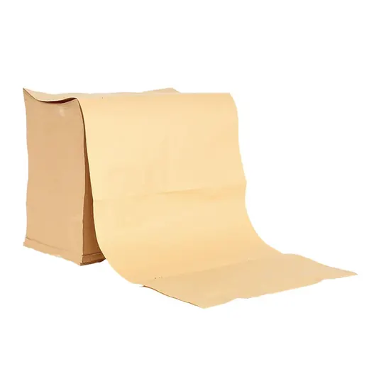 Stack of brown kraft paper towels with one sheet unfolded, isolated on a white background
