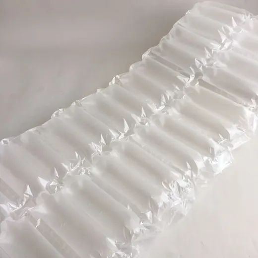 Clear inflated air cushion packaging strip laid diagonally on