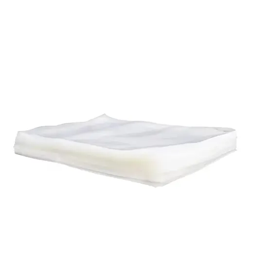 Stack of transparent plastic packaging bags on a white background
