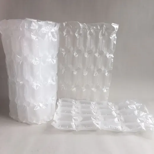 Inflatable air column packaging sleeves and cushions on plain background