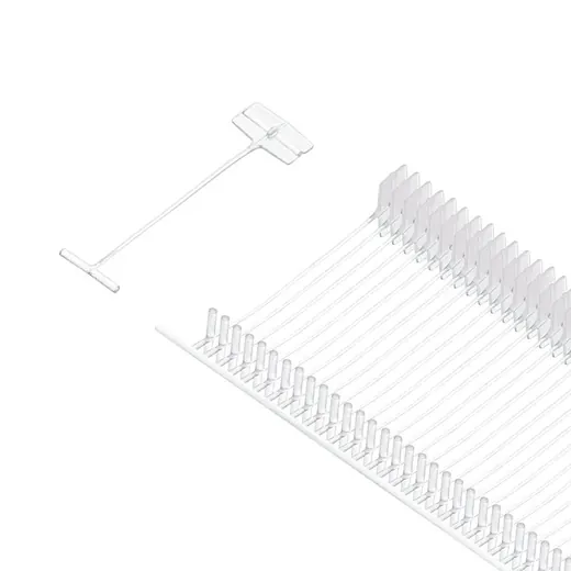 Clear acrylic dividers attached to a base rail and a single divider with a mounting clip.
