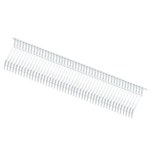 Long white plastic strip fitted with rows of small clips or fasteners, shown diagonally on