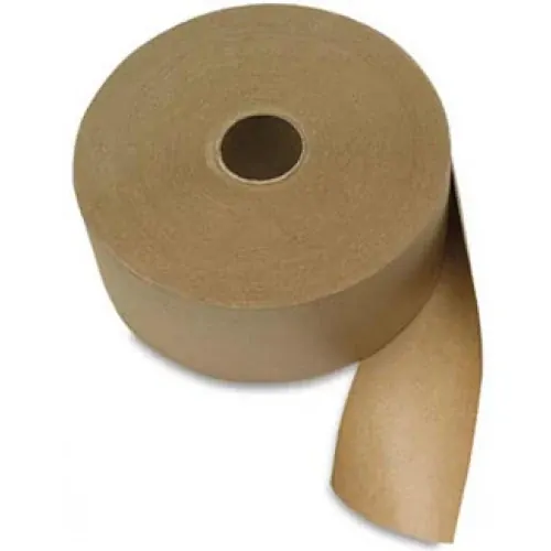 Roll of brown kraft paper tape with an unrolled tail, isolated on white background