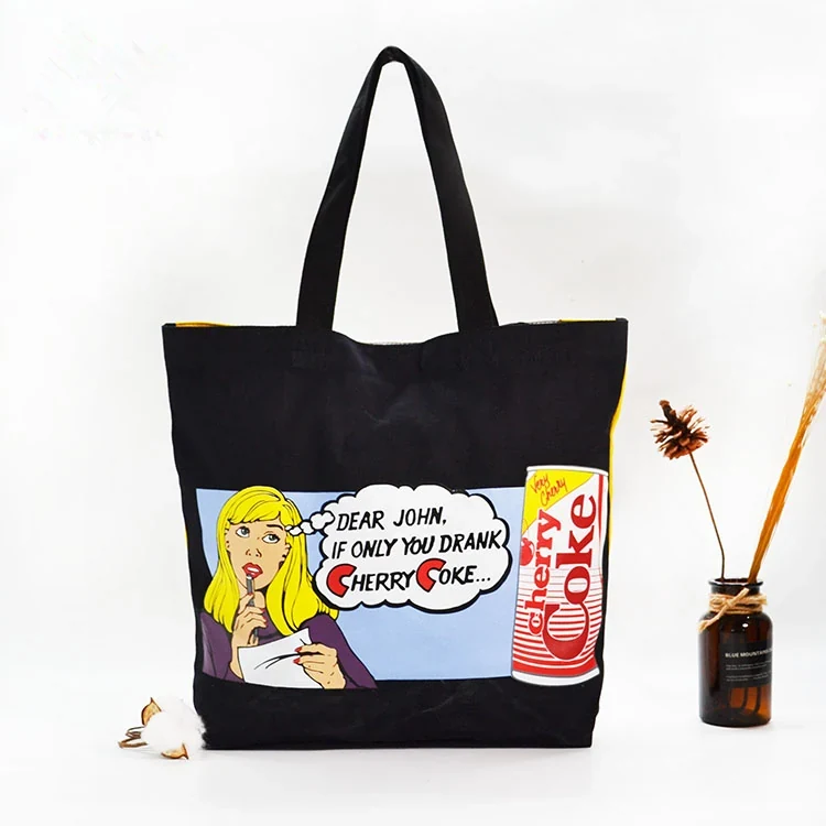 Black Canvas Tote With Full-Panel Print