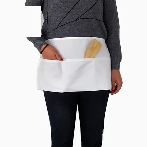 White Short Waist Apron With Three Pockets