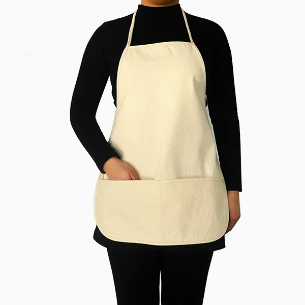 Natural Cotton Bib Apron With Front Pocket