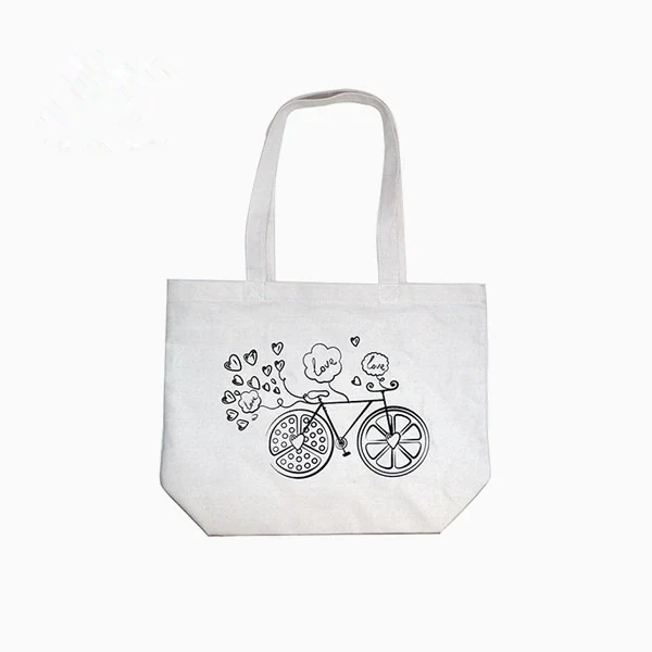 White Cotton Tote With Line Art Print