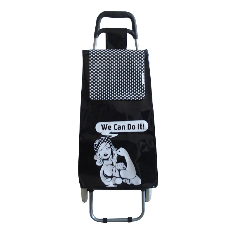 Folding Shopping Trolley In Black With Character Print