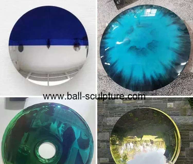 Collage of four round concave mirror-polished discs in blue