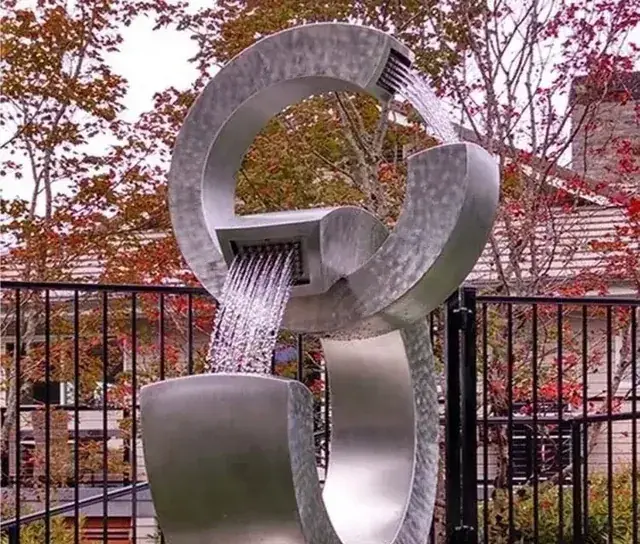 Stainless Steel Abstract Metal Sculpture with Water Fountain manufactured in stainless steel