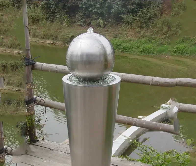 School Metal Mirror Polished Stainless Steel Hollow Ball Water Fountain Sculpture manufactured in stainless steel