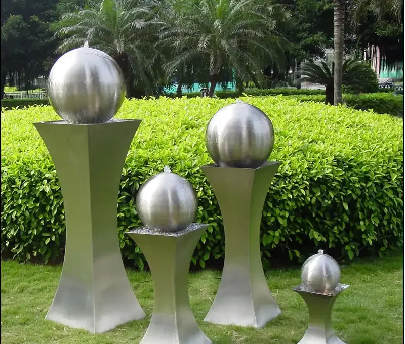 School Metal Mirror Polished Stainless Steel Hollow Ball Water Fountain Sculpture manufactured in stainless steel