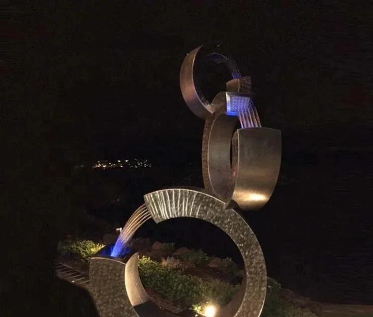 Stainless Steel Abstract Metal Sculpture with Water Fountain manufactured in stainless steel