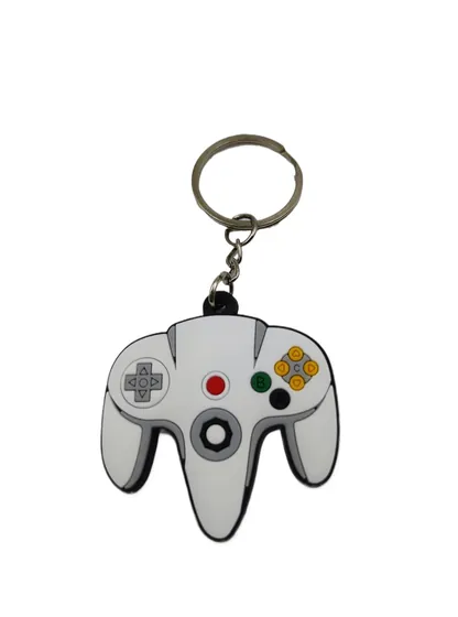 Soft PVC keychain moulded in the shape of a retro game controller
