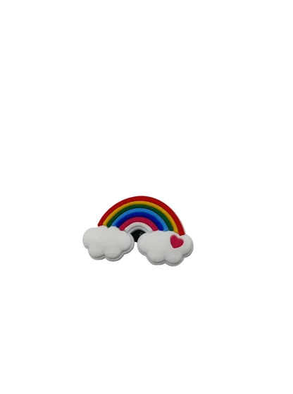 Soft PVC shoe charm moulded as a rainbow and cloud