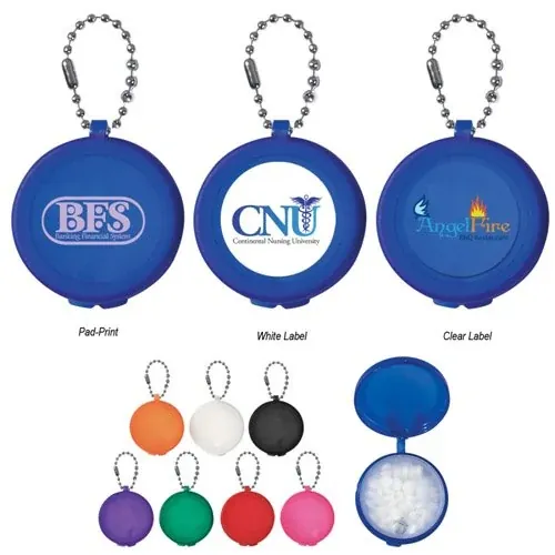 Customized Metal Keychain Collection showing a set of printed round, rectangular and bottle opener key tags