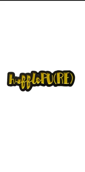 Script Lettering Soft Enamel Lapel Pin showing a yellow script wordmark on a black enamel field