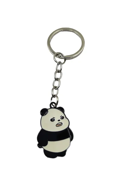 Panda Enamel Metal Keychain showing a panda figure in black and white enamel