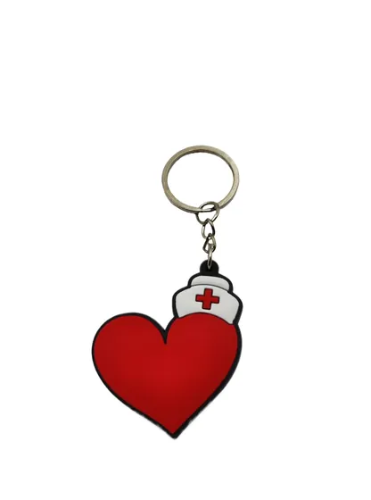 Nurse Heart Soft PVC Keychain showing a red heart wearing a nurse cap