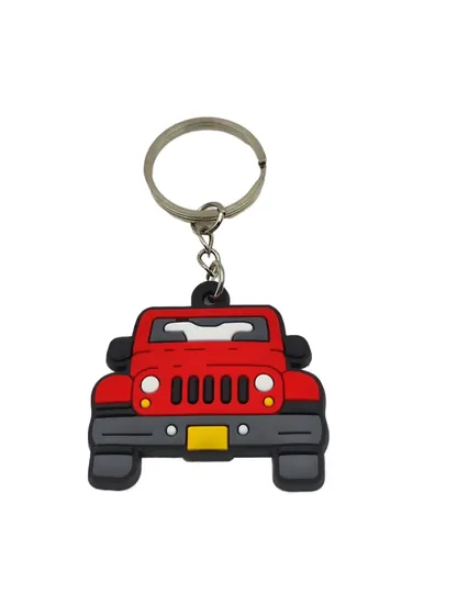 Off Road SUV Soft PVC Keychain showing a red off road SUV seen head on