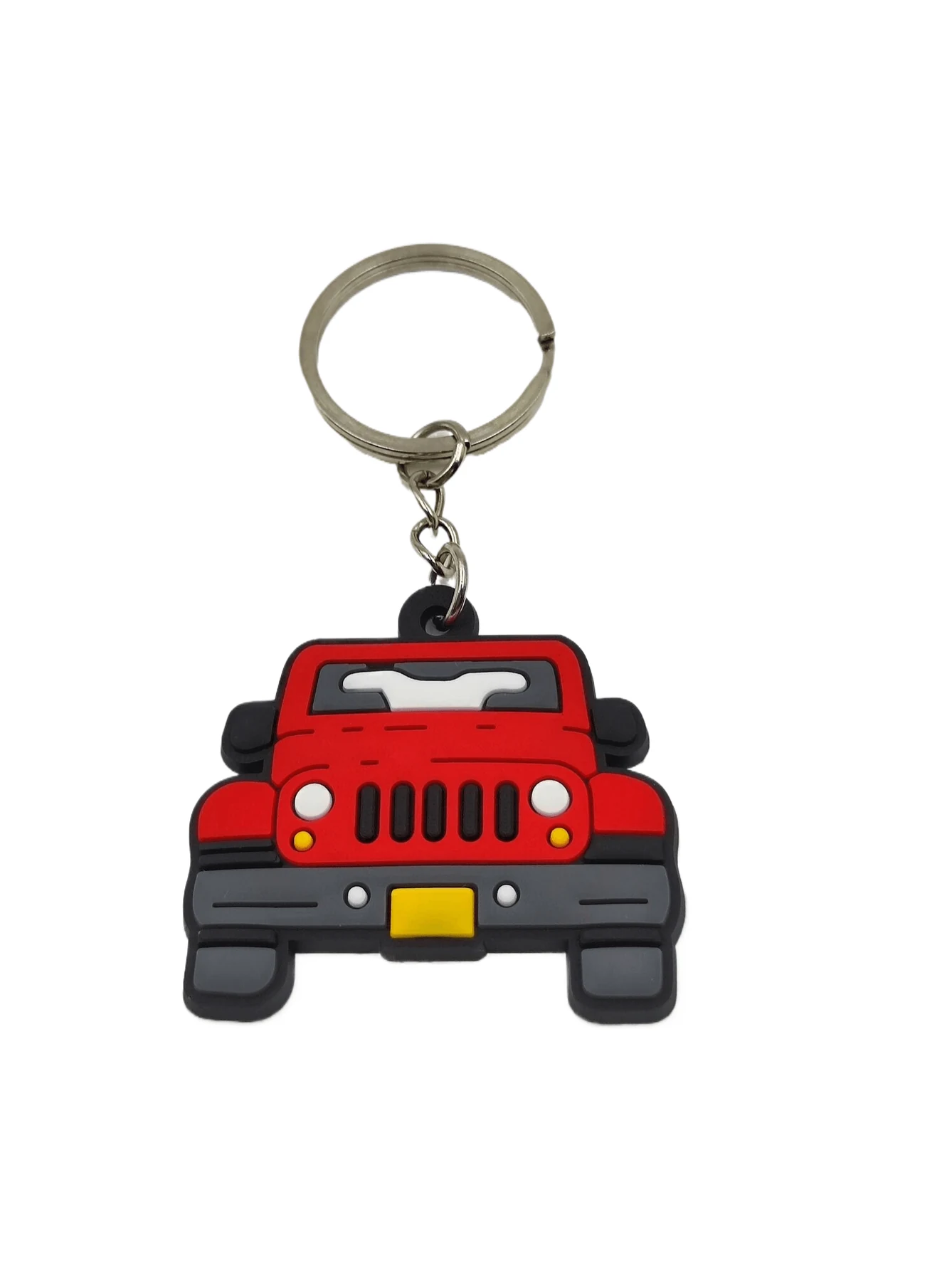 Off Road SUV Soft PVC Keychain showing a red off road SUV seen head on