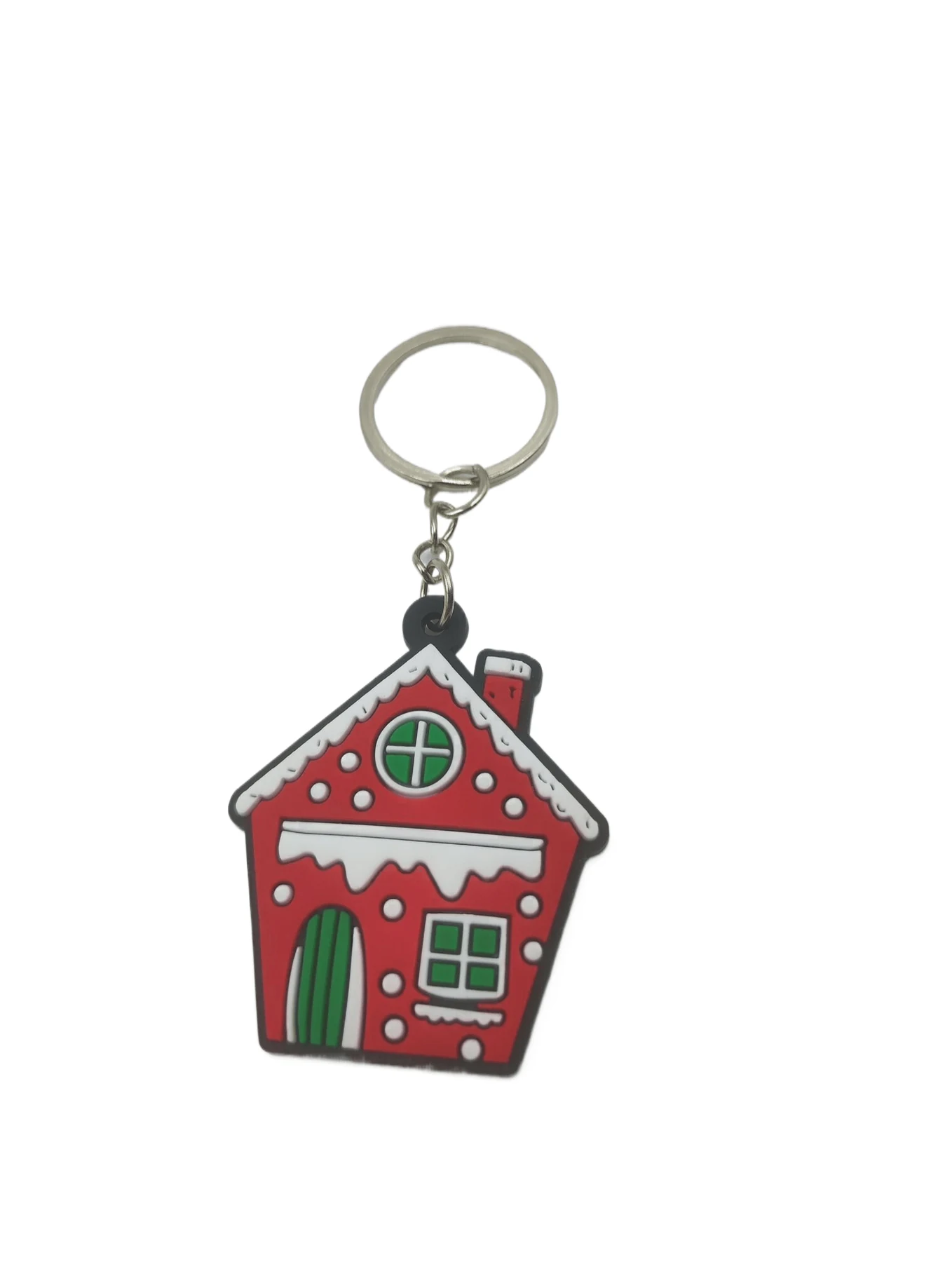 Gingerbread House Soft PVC Keychain showing a decorated gingerbread house