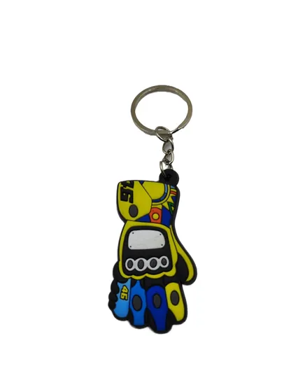 Character Figure Soft PVC Keychain showing a yellow and blue standing character figure