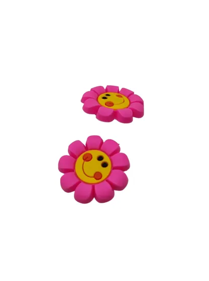 Pink Flower Soft PVC Shoe Charm showing a pink smiling flower