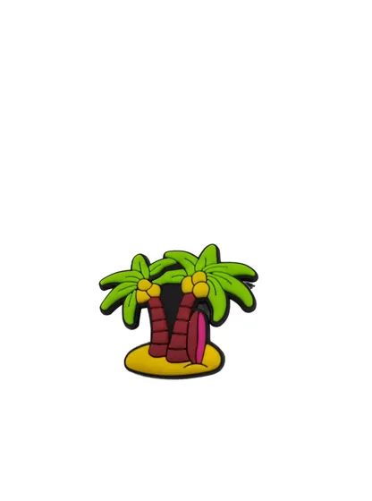 Palm Tree Island Soft PVC Shoe Charm showing a palm tree on a sand island