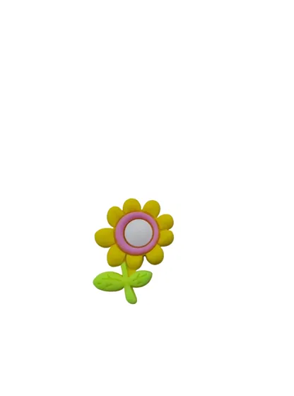 Yellow Daisy Soft PVC Shoe Charm showing a yellow daisy with a mirrored centre