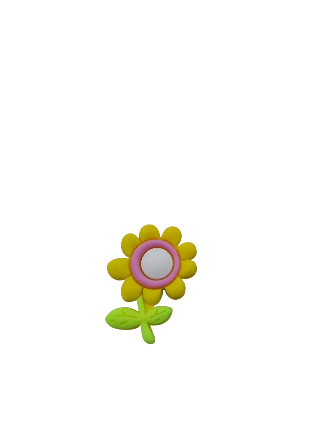 Yellow Daisy Soft PVC Shoe Charm showing a yellow daisy with a mirrored centre